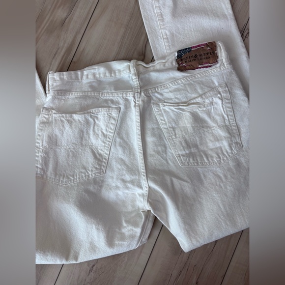 Denim & Supply Ralph Lauren White Jeans with Leather Patch - Picture 1 of 6